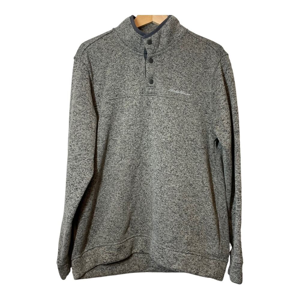 Eddie Bauer 1/4 Snap Brushed Fleece Pullover Gray Mens Large